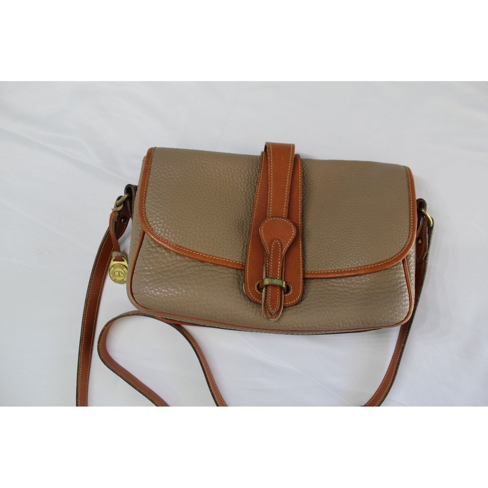 Vintage Dooney & Bourke AWL Pebble Leather Crossbody Messenger Bag USA Taupe Tan